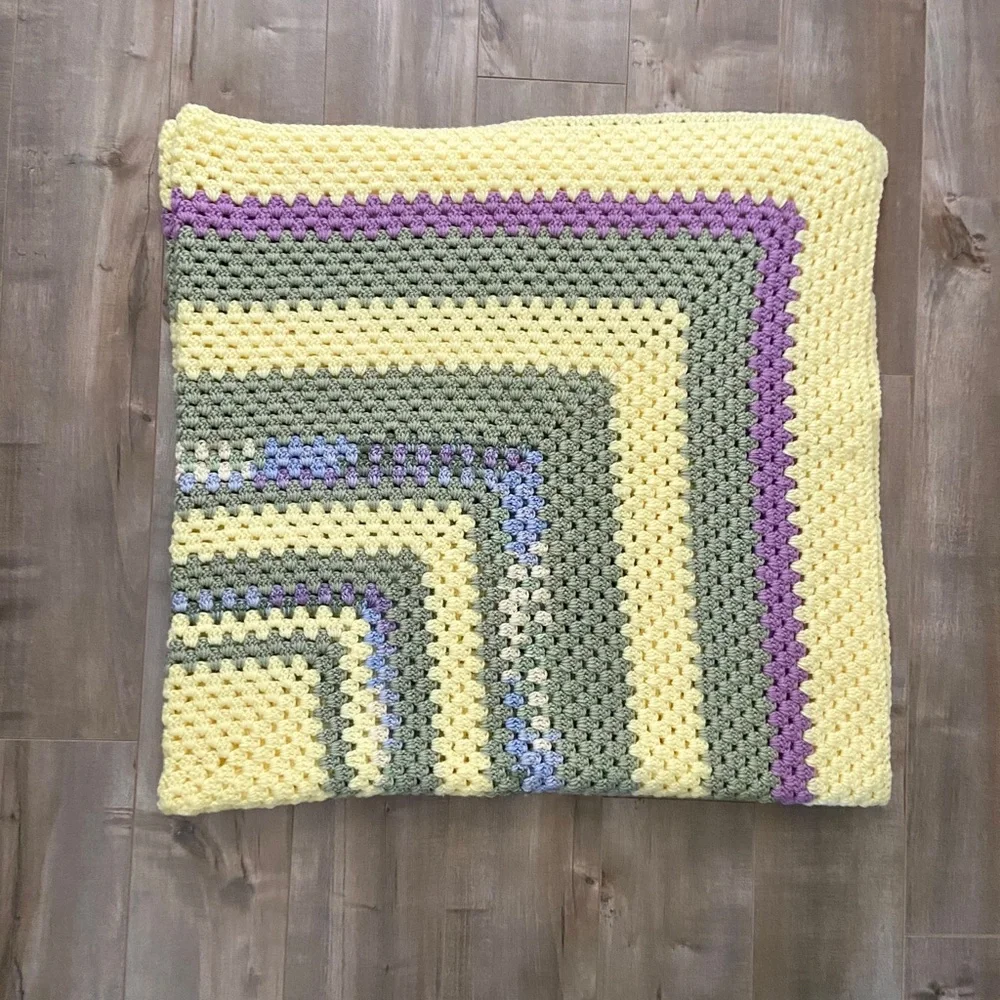 Beautiful Hand Crocheted Blanket Throw in Yellows, Greens and Blues